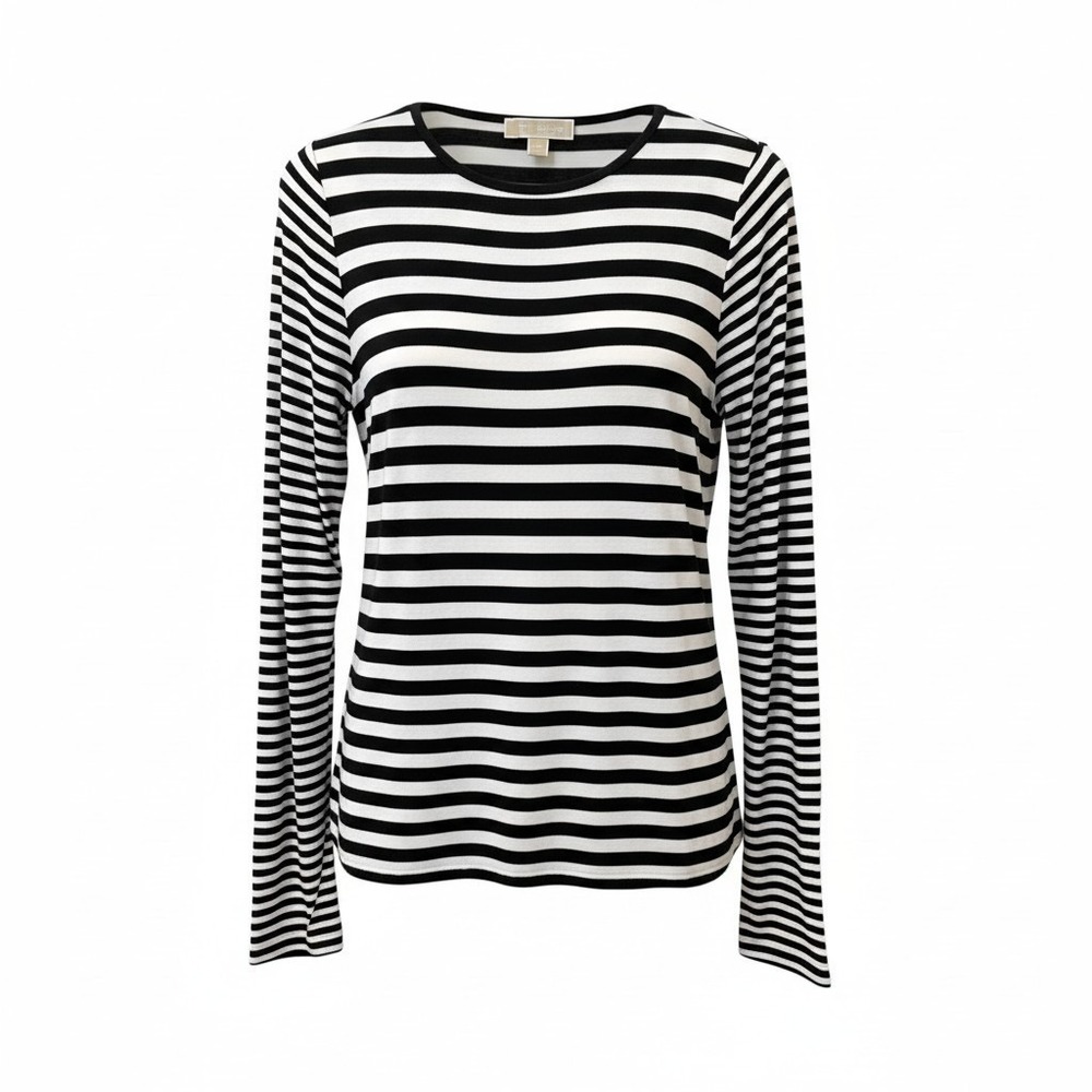 Michael Kors Women's Striped Long Sleeve Knit Top Black & White Crew Neck SZ XS